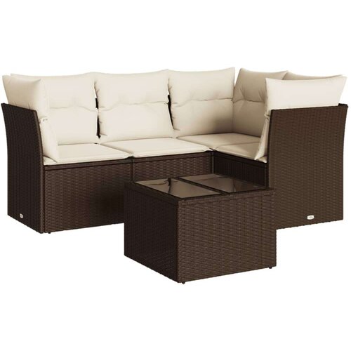 VidaXL 5-dijelni set vrtnih sofa s jastucima poliratan smeđi Slike