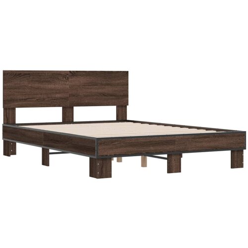 VidaXL Okvir kreveta smeđi hrast 140x200cm konstruirano drvo i metal Slike