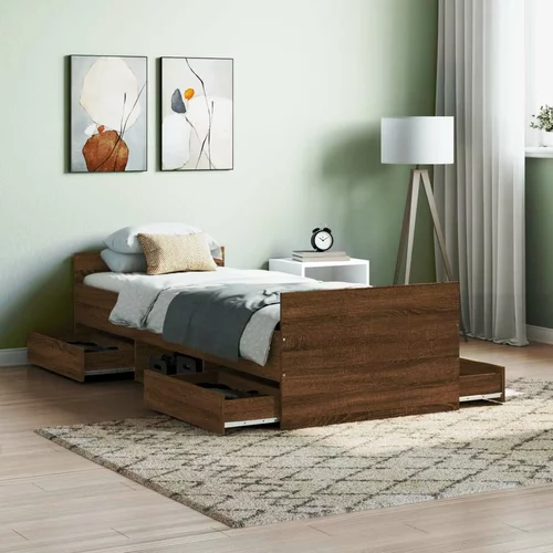  kreveta s uzglavljem i podnožjem boja hrasta 75 x 190 cm