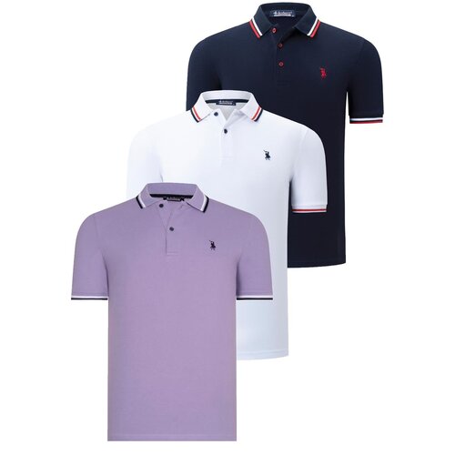 Dewberry TRIPLE SET T8594 MENS T-SHIRT-NAVY BLUE-WHITE-LILAC Cene