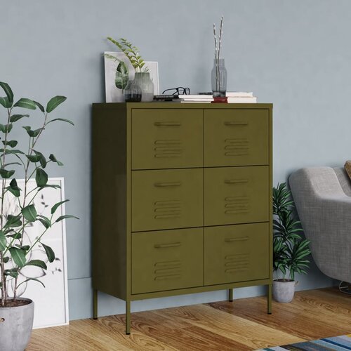 The Living Store Omarica s predali olivno zelena 80x35x101,5 cm jeklo - Omarica S Predali, (21430497) Slike