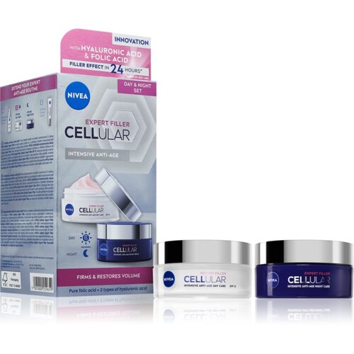 Nivea Hyaluron Cellular Filler SPF15 darilni set dnevna krema za obraz SPF15 50 ml + nočna krema za obraz 50 ml za ženske Slike