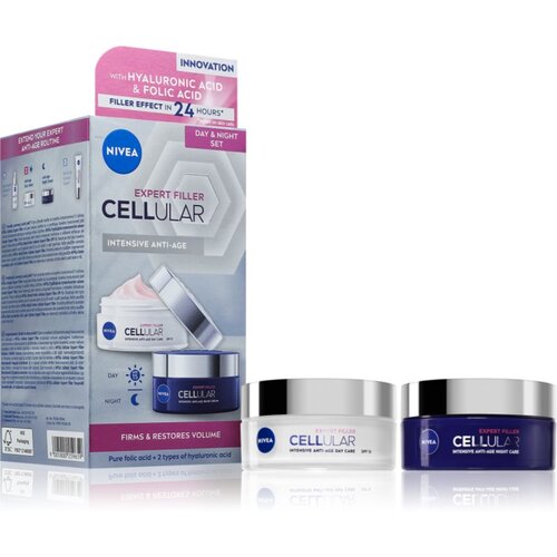 Nivea hyaluron cellular filler SPF15 darovni set dnevna krema za lice SPF15 50 ml + noćna krema za lice 50 ml za žene Slike