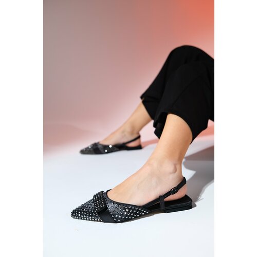 LuviShoes KELP Women's Black Satin Flat Sandals Cene