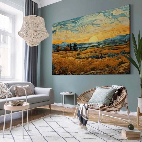  XXL slika - Impressionistic fields - painted golden landscape with fields of grain 140x93 Slike