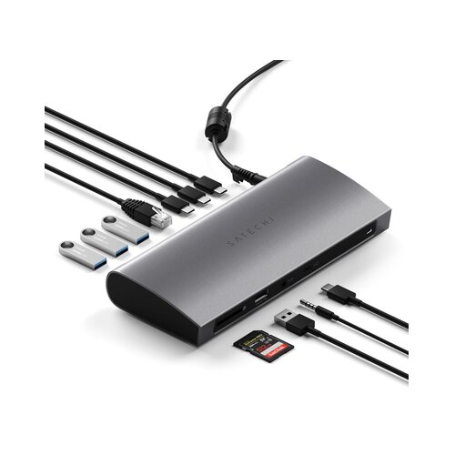 Satechi ST-UCT4DM Aluminijska Thunderbolt 4 Dock (1xT4 P 96W, 3x T4 40Gbps 15W, Ethernet, 3xUSB-A 3.2 10 Gbps, 1xUSB-A Slike