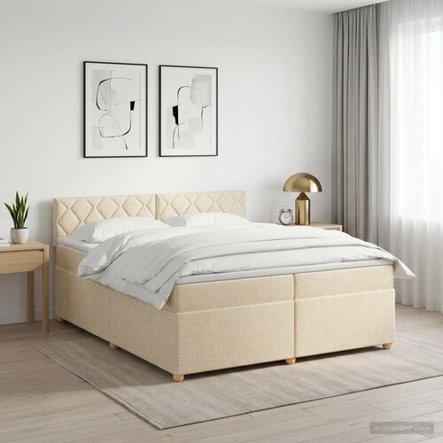  Boxspring krevet s madracem Krem 200 x 200 cm Tkanina - Krem 200 x 200 cm Dizajn s rombovima Cijene