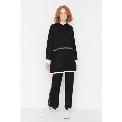 Trendyol Black Contrast Stitch Detail Hooded Knitwear Bottom-Top Set Slike
