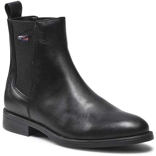 Tommy Jeans Gležnjarji Chelsea Essemtials Leather Flat Boot EN0EN01518 Black BDS Slike