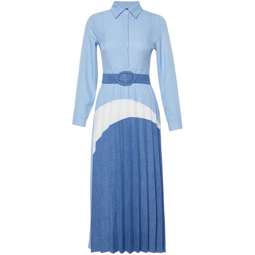 Trendyol Blue Color Blocked Woven Shirt Dress Cene