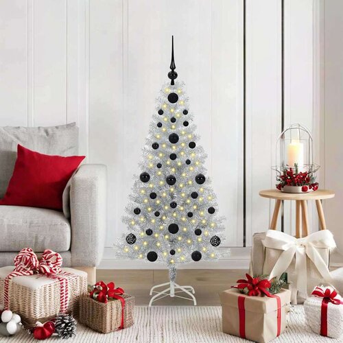 vidaXL Božično drevo med 150 LED z stojalom srebrna 120 cm PET Cene