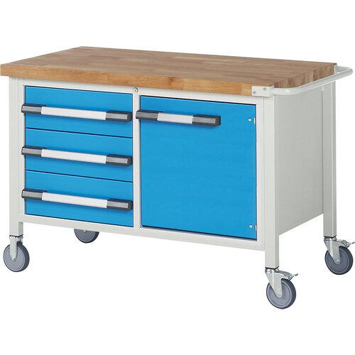eurokraft pro pomična delovna miza, izvedba z ogrodjem, 3 predali, 1 vrata, šxg 1250 x 700 mm Cene