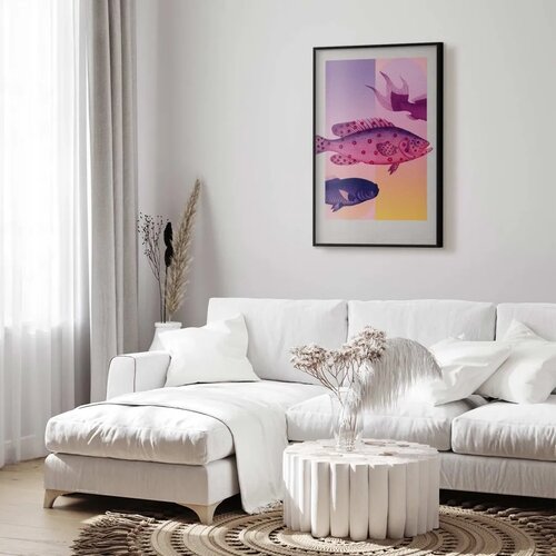  Plakat - Fantastic Fish - artistic illustration of fish on a colorful background 60x90 Crni okvir Slike