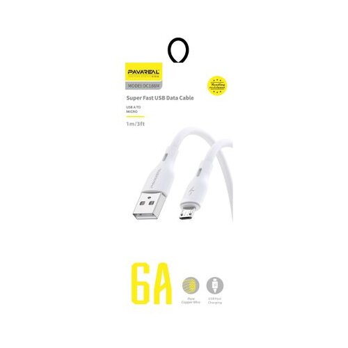 Pavareal usb kabal  PA-DC186M 6A micro 1m bela Cene