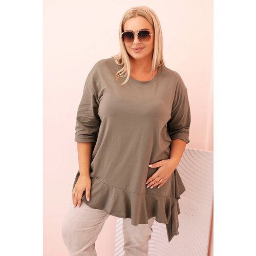 Kesi Włoski Women&amp;#039;s Plus Size blouse with cotton, featuring a pocket and rolled sleeves kiwi Slike
