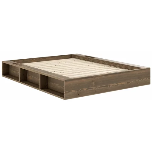 Karup Design Rjava zakonska postelja iz borovega lesa z letvenim dnom 140x200 cm Ziggy - Karup Design