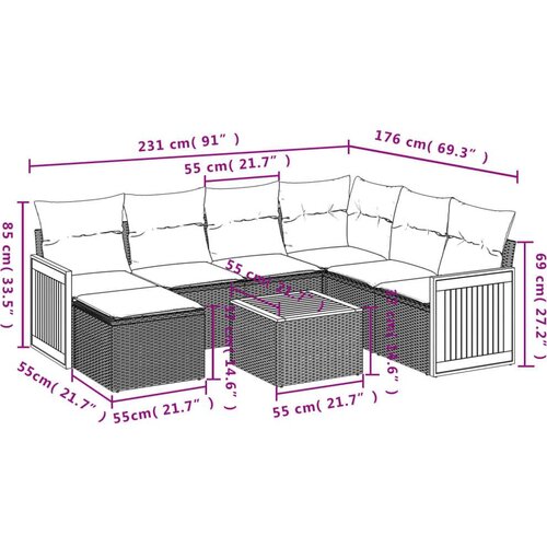 VidaXL 8-dijelni set vrtnih sofa od poliratana s jastucima sivi Slike