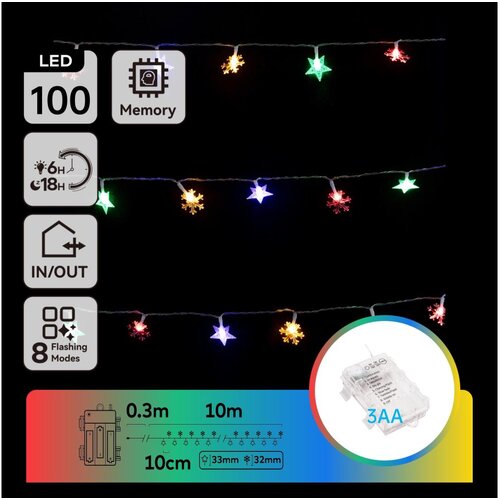 Aigostar LED RGBY Spolja&amp;scaron;nja božićna girlanda 100xLED/8 funkcija 3xAA 10m IP44 zvezde Slike