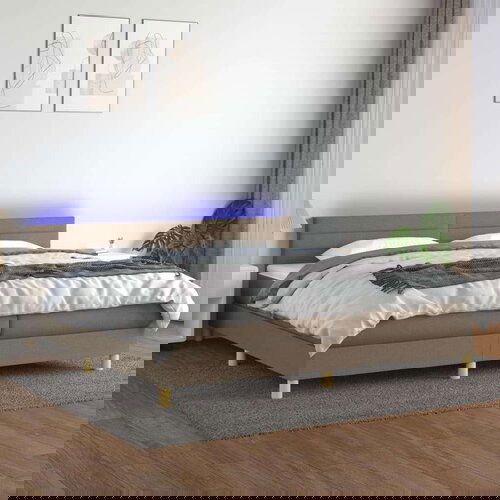  Krevet box spring s madracem LED smeđesivi 200x200 cm tkanina Cijene