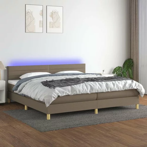  Krevet box spring s madracem LED smeđesivi 200x200 cm tkanina