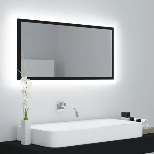 vidaXL LED kopalniško ogledalo črno 90x8,5x37 cm iverna plošča