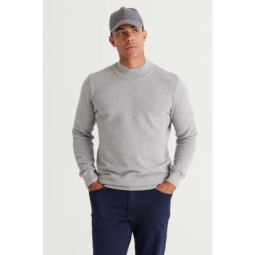 AC&Co / Altınyıldız Classics Men's Gray Melange Recycle Standard Fit Half Turtleneck Cotton Patterned Knitwear Sweater Slike