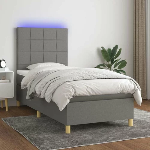  Box spring postelja z vzmetnico LED temno siva 90x190 cm blago, (20789474)