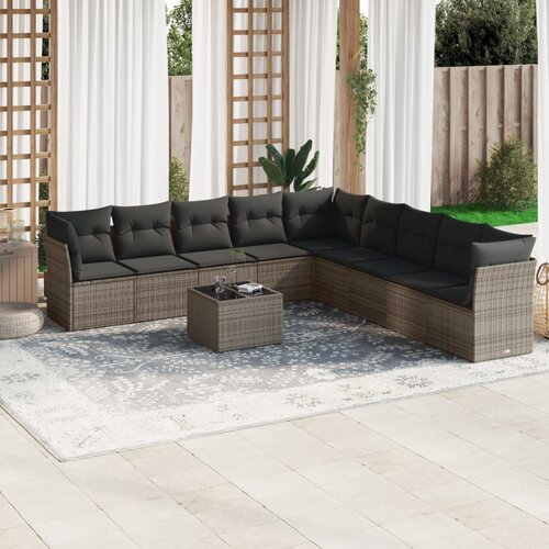 vidaXL 10-dijelni set vrtnih sofa od poliratana s jastucima sivi Cijene