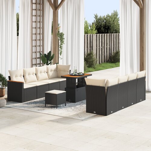vidaXL 11-delni vrtni sofa set s blazinami črnega poli ratana Cene