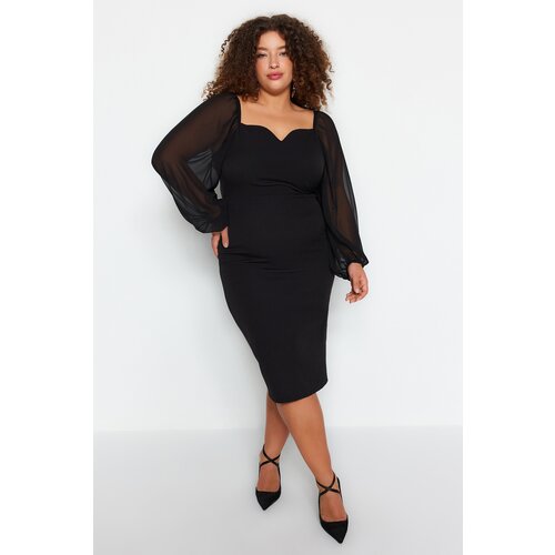 Trendyol Curve Black Plain Bodycone Mini Woven Plus Size Dress Slike