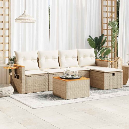 VidaXL 6-dijelni set vrtnih sofa s jastucima bež od poliratana Slike