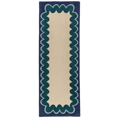 Flair Rugs Ročno tkan volnen tekač v naravni barvi/zelenomoder 80x230 cm Wiggle Wool &amp;ndash; Slike
