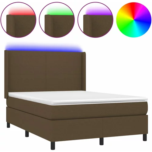 vidaXL Box spring postelja z vzmetnico LED temno rjava 140x200cm blago, (20894023)