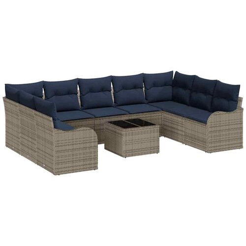 vidaXL Vrtna sedežna garnitura z blazino 10 pcs Siva Poly ratan, (5000063267) Cene