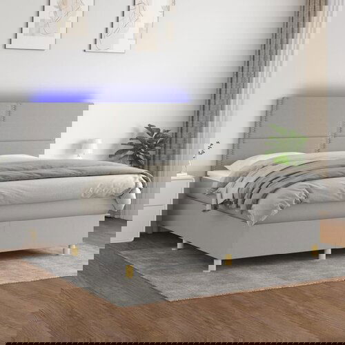  The Living Store Box spring postelja z vzmetnico LED sv. siva 160x200 cm blago - Box Spring Postelja, (21440259) Slike