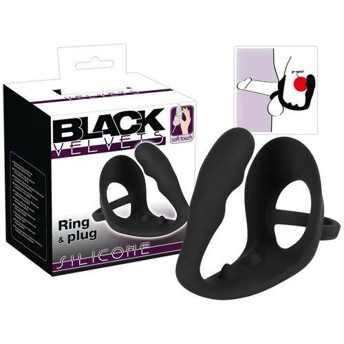 Black Velvets Black Velvet - valovit analni dildo s penisom in obročem za moda (črn)
