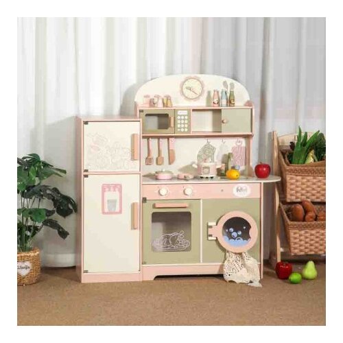 Premium Stil Dečija drvena kuhinja sa frižiderom i ma&amp;scaron;inom za ve&amp;scaron; roze/zelena MSN24032 ( 14413 ) Slike
