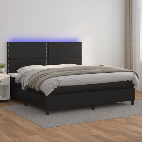 The Living Store Box spring postelja z vzmetnico LED črna 200x200cm umetno usnje - Box Spring Postelja, (21520906) Slike