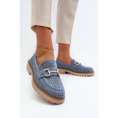 Kesi Women's openwork loafers with embellishment, blue Talesse Cene