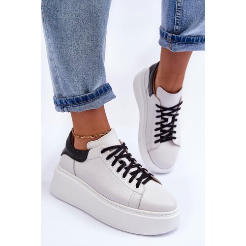 LEMAR Women&amp;#039;s Leather Platform Sneakers White 10150 Slike
