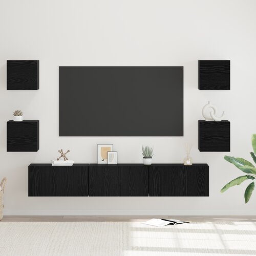 vidaXL Komplet TV omaric 7 pcs Črni hrast Srednja 180 x 30 x 30 cm Cene