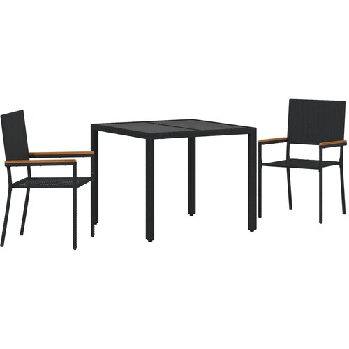 vidaXL 3-dijelni vrtni blagovaonski set Crni Poli Ratan, Stacking Garden Chairs With Cushions - Set od 2 u Crnom Poli Ratanu Cijene