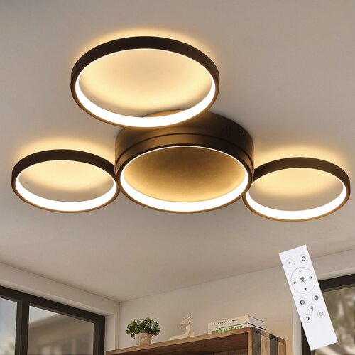 Nettlife Črna LED stropna svetilka, zatemnljiva z daljinskim upravljalnikom, moderna oblika, 4 obroči, 52 W, aluminijasta notranjost, (22110676) Cene