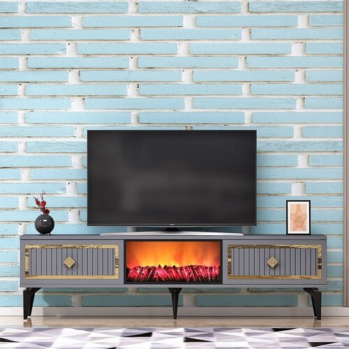 Hanah home polica za TV flame fireplace - anthracite, gold anthracitegold tv stand Slike