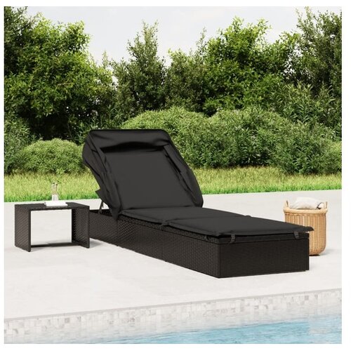  Ležaj za sunčanje sklopivi krov crni 213 x 63 x 97 cm poliratan Cijene