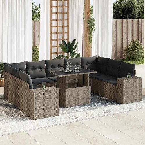 vidaXL 10-dijelni set vrtnih sofa od poliratana s jastucima sivi Cijene