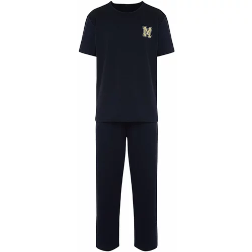 Trendyol Men's Navy Blue Short Sleeve Printed Regular Fit Pajama Set