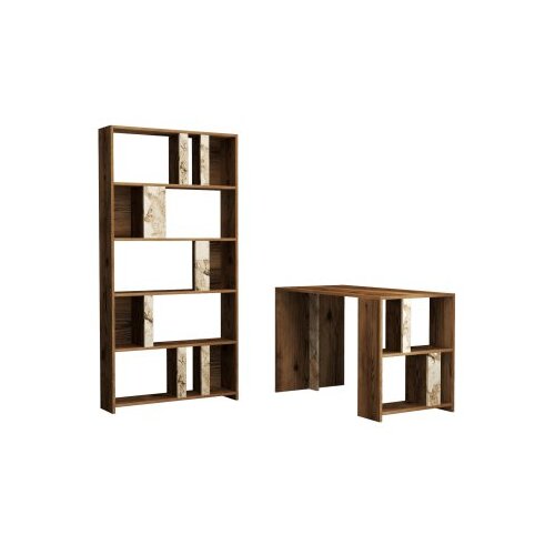 Hanah home lima - walnut, white marble walnutwhite study desk & bookshelf polica za knjige Cene