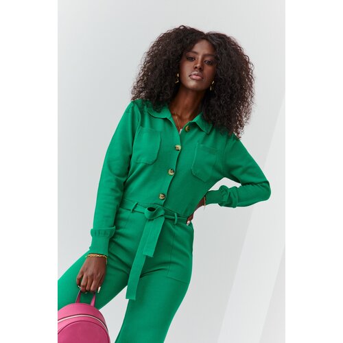 Fasardi Knitted jumpsuit with loose leg green Slike