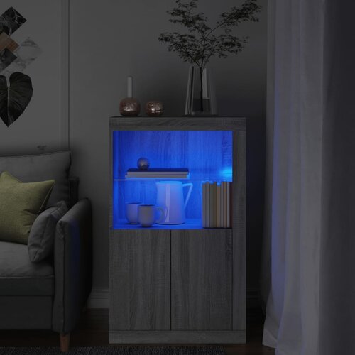 vidaXL Stranska omarica z LED lučkami siva sonoma inženirski les Cene